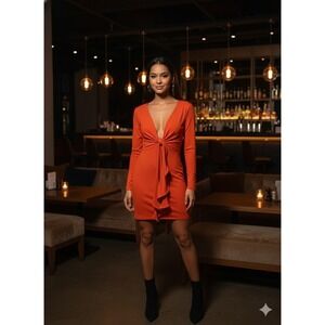 Ieena Duggal Mac Elegant Red Long Sleeve Dress Size S